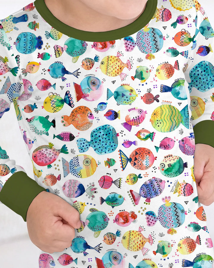 Rainbow Reef Fish Bamboo Two Piece Long Sleeve Pajama Set