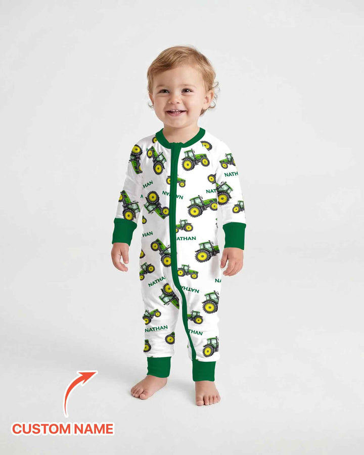Custom Name Green Tractors Matching Daddy & Me Bamboo Convertible Zippy