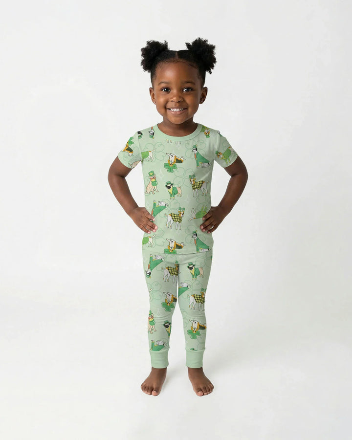 St. Patrick's Day Puppies Two Piece Short Sleeve Pajama Set