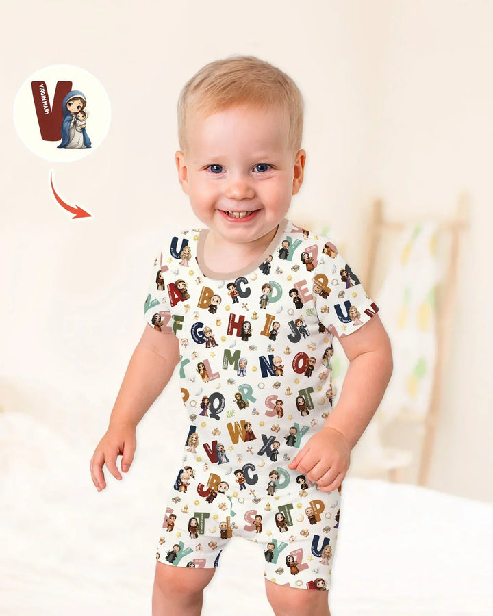 Catholic Saint ABCs Two Piece Short Sleeve Shorts Pajama Set