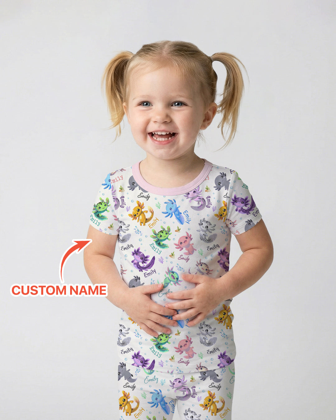 I Love You Axolotl Custom Name Two Piece Short Sleeve Pajama Set