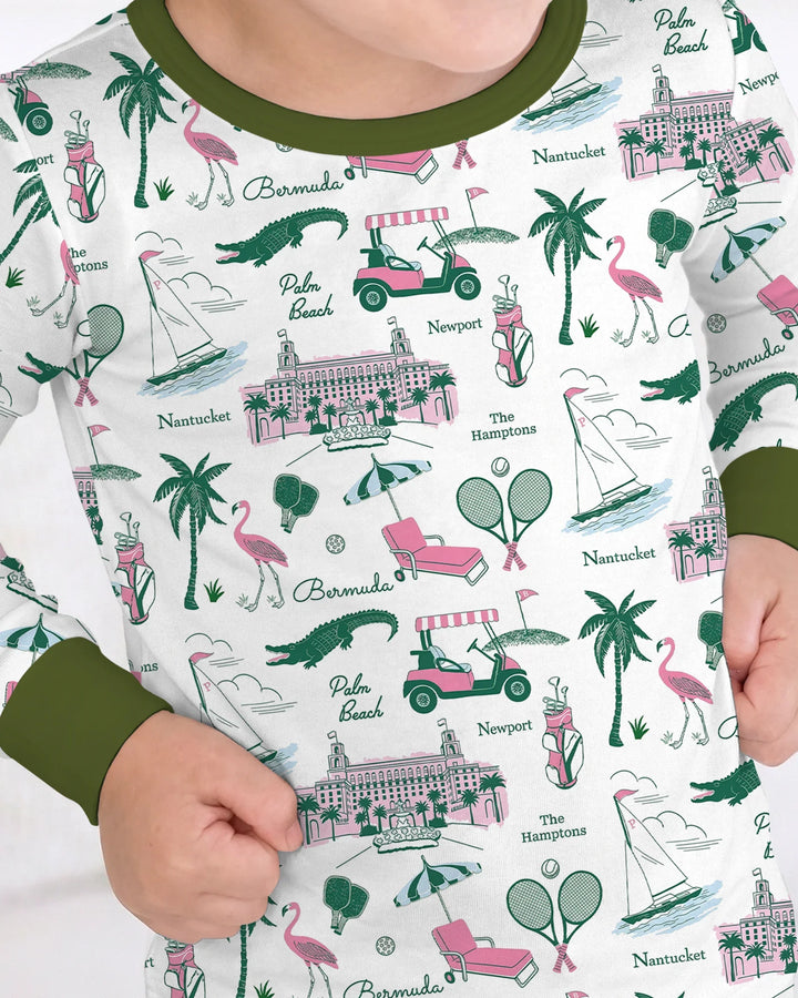 Conjunto de pijama de dos piezas de bambú de manga larga estilo Preppy Palm Getaway