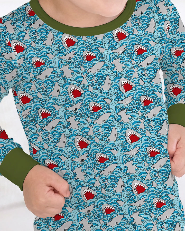 Shark Wave Rush Bamboo Two Piece Long Sleeve Pajama Set
