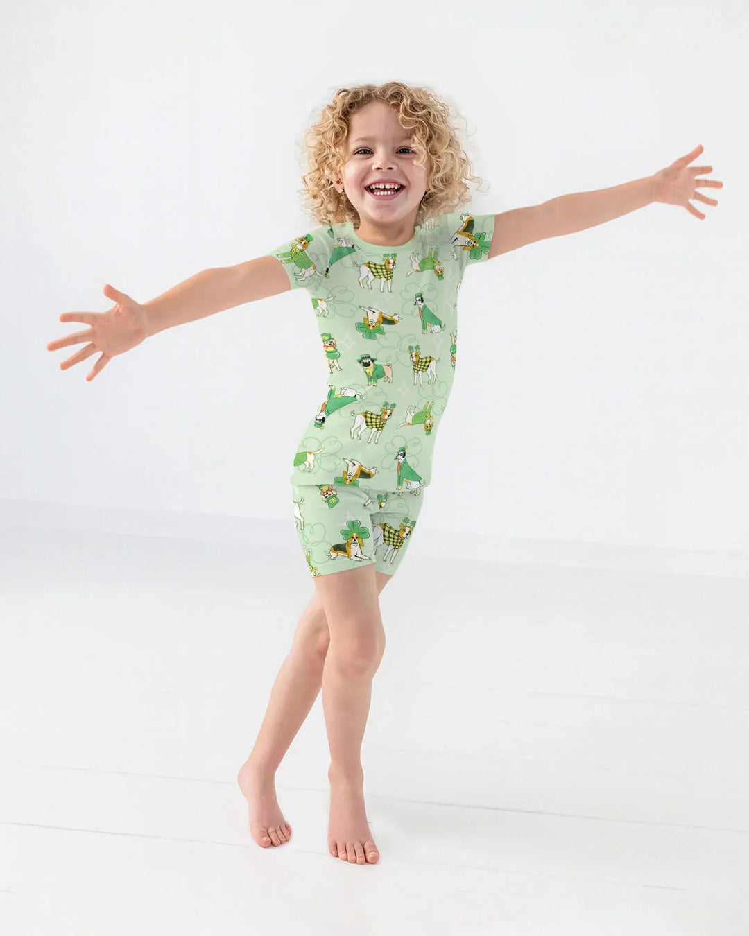 St. Patrick's Day Puppies Two Piece Short Sleeve Shorts Pajama Set