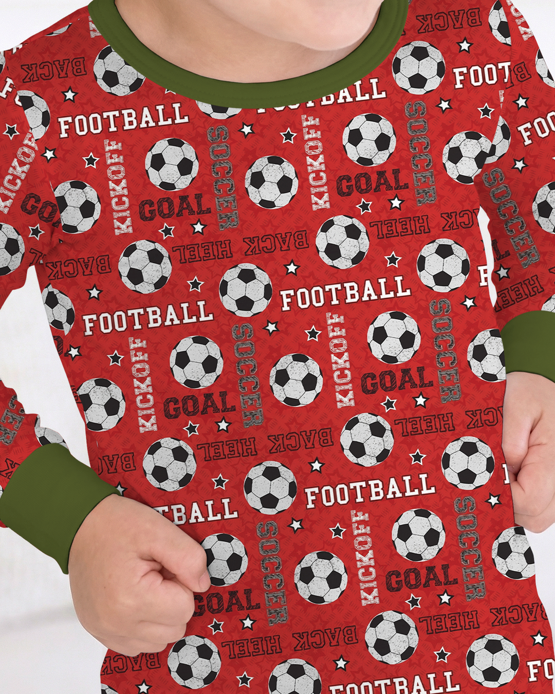 Red Soccer Ball Bamboo Two Piece Long Sleeve Pajama Set
