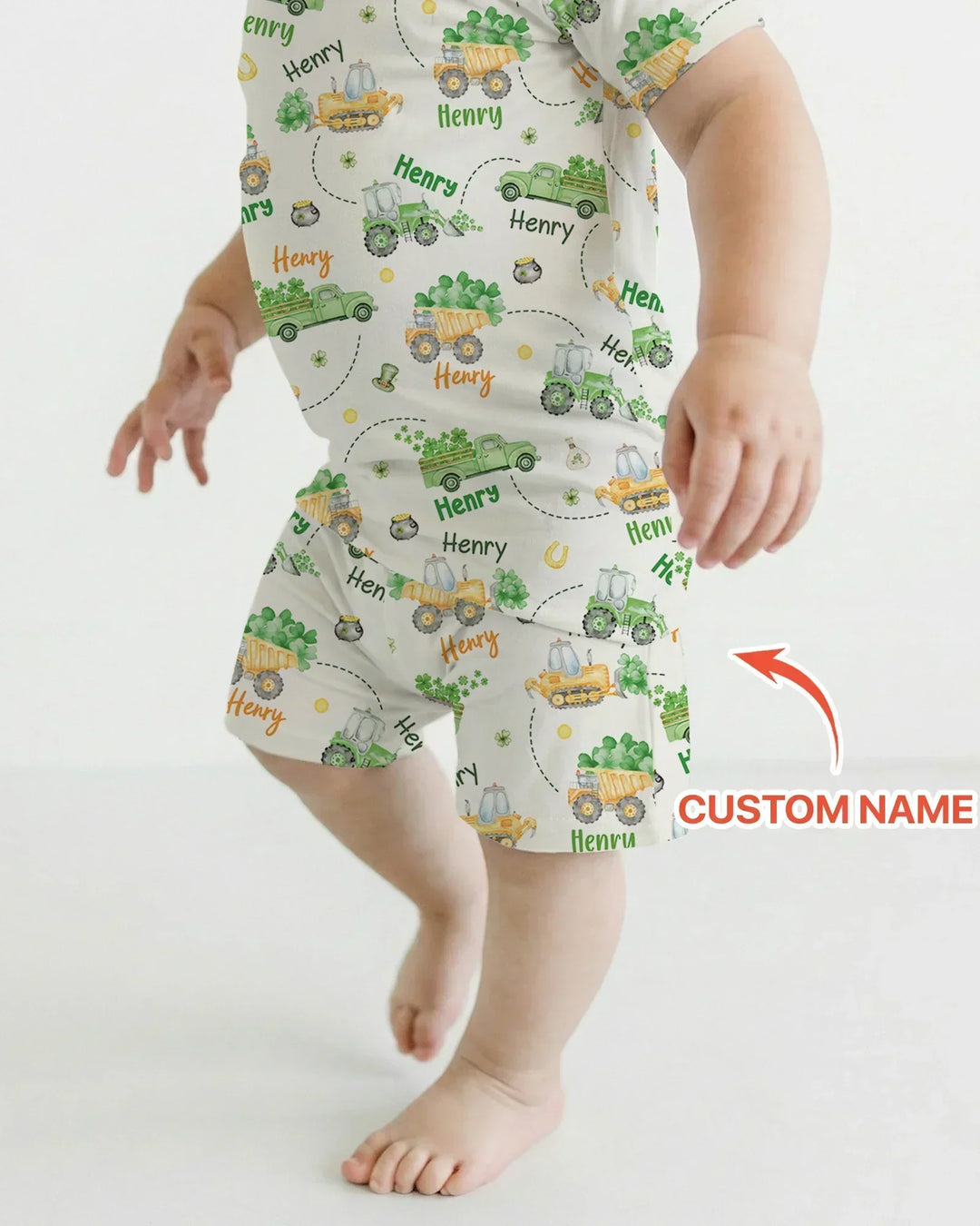 Construction St. Patrick's Day Custom Name Two Piece Short Sleeve Shorts Pajama Set