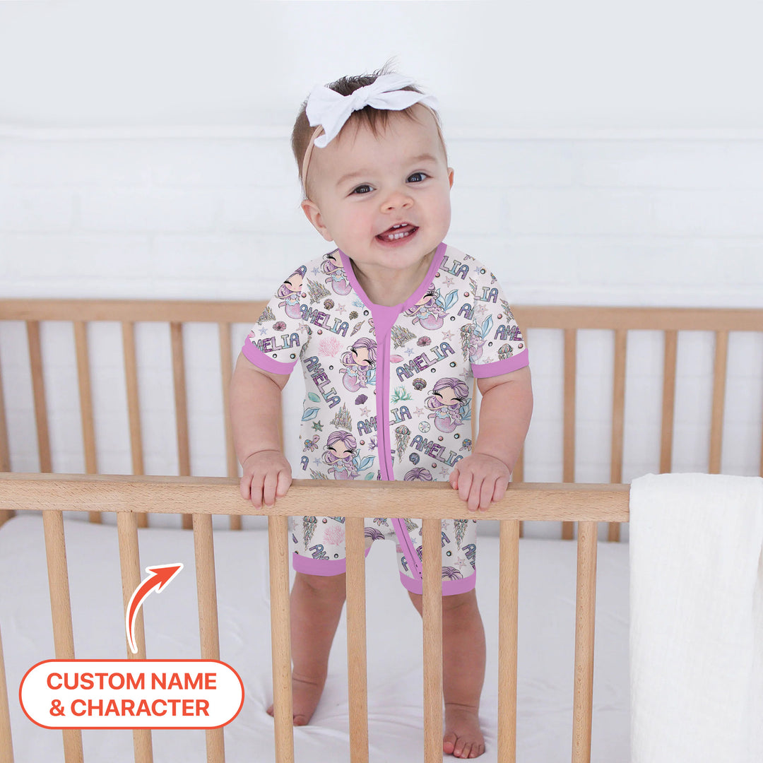 Custom Name Doodle Little Mermaid Shorty Zippy