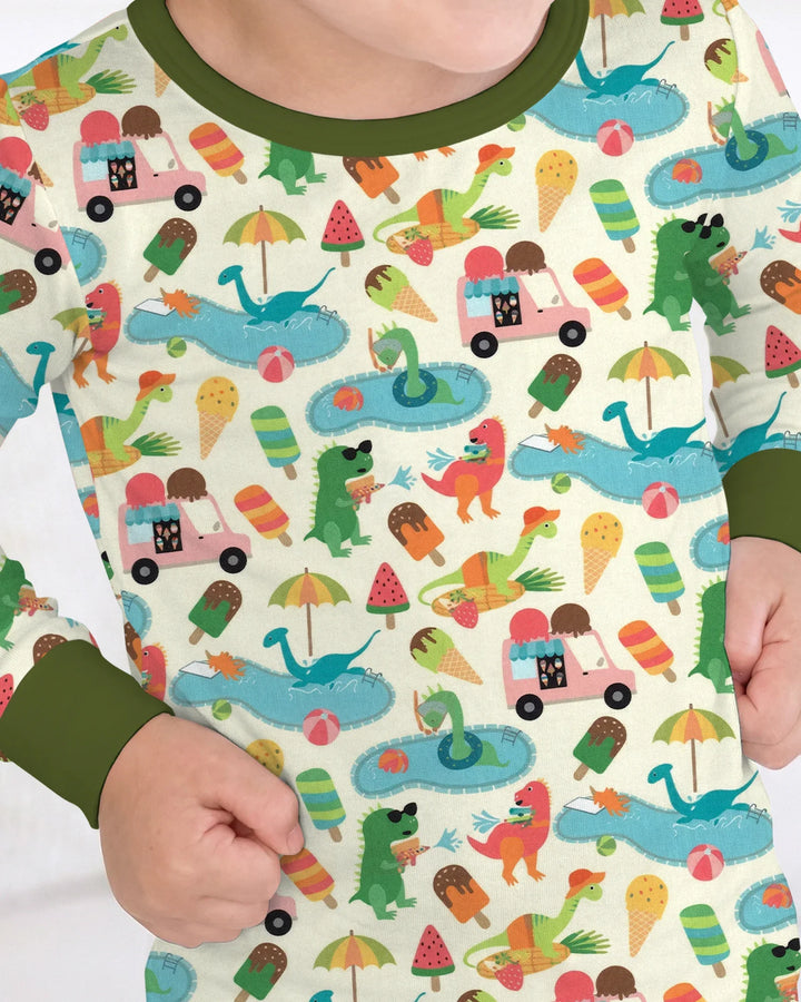 Conjunto de Pijama de Dos Piezas de Bambú de Manga Larga Dino Summer Splash