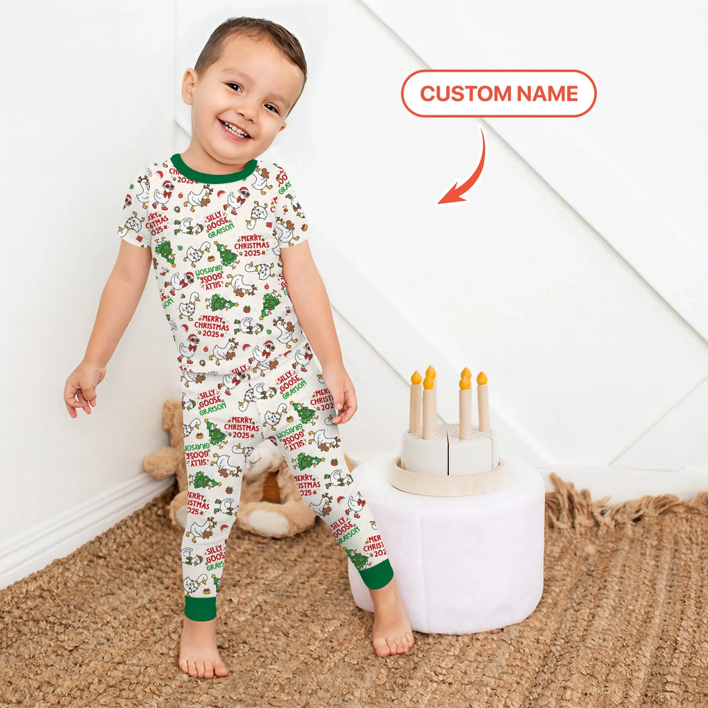 Custom Name "Silly Goose" Two Piece Short Sleeve Pajama Set , Custom Name "Silly Goose" Two Piece Short Sleeve Pajama Set - 12-18M