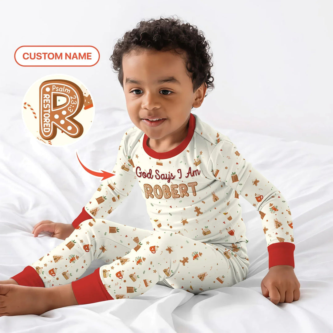 GingerBread God Says I Am Custom Name Two Piece Long Sleeve Pajama Set