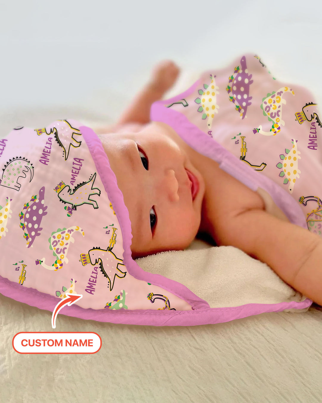 Custom Name Mardi Gras Saurus Hooded Towel Set