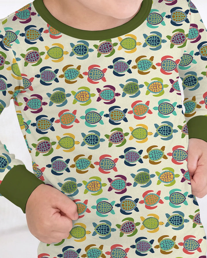 Happy Turtle Parade Bamboo Two Piece Long Sleeve Pajama Set