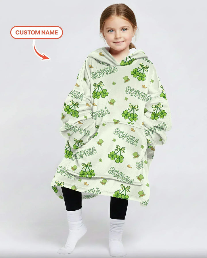 Custom Name Lucky Little Shamrock Blanket Hoodie