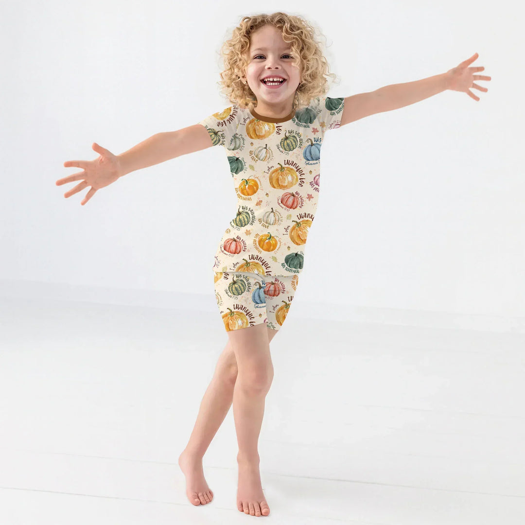 Christian Thanksgiving Two Piece Short Sleeve Shorts Pajama Set , Christian Thanksgiving Two Piece Short Sleeve Shorts Pajama Set - 12-18M / Chocolate Brown