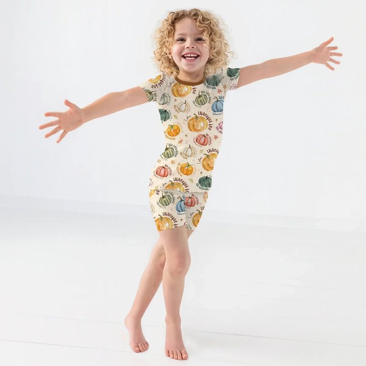 Christian Thanksgiving Two Piece Short Sleeve Shorts Pajama Set , Christian Thanksgiving Two Piece Short Sleeve Shorts Pajama Set - 12-18M / Chocolate Brown