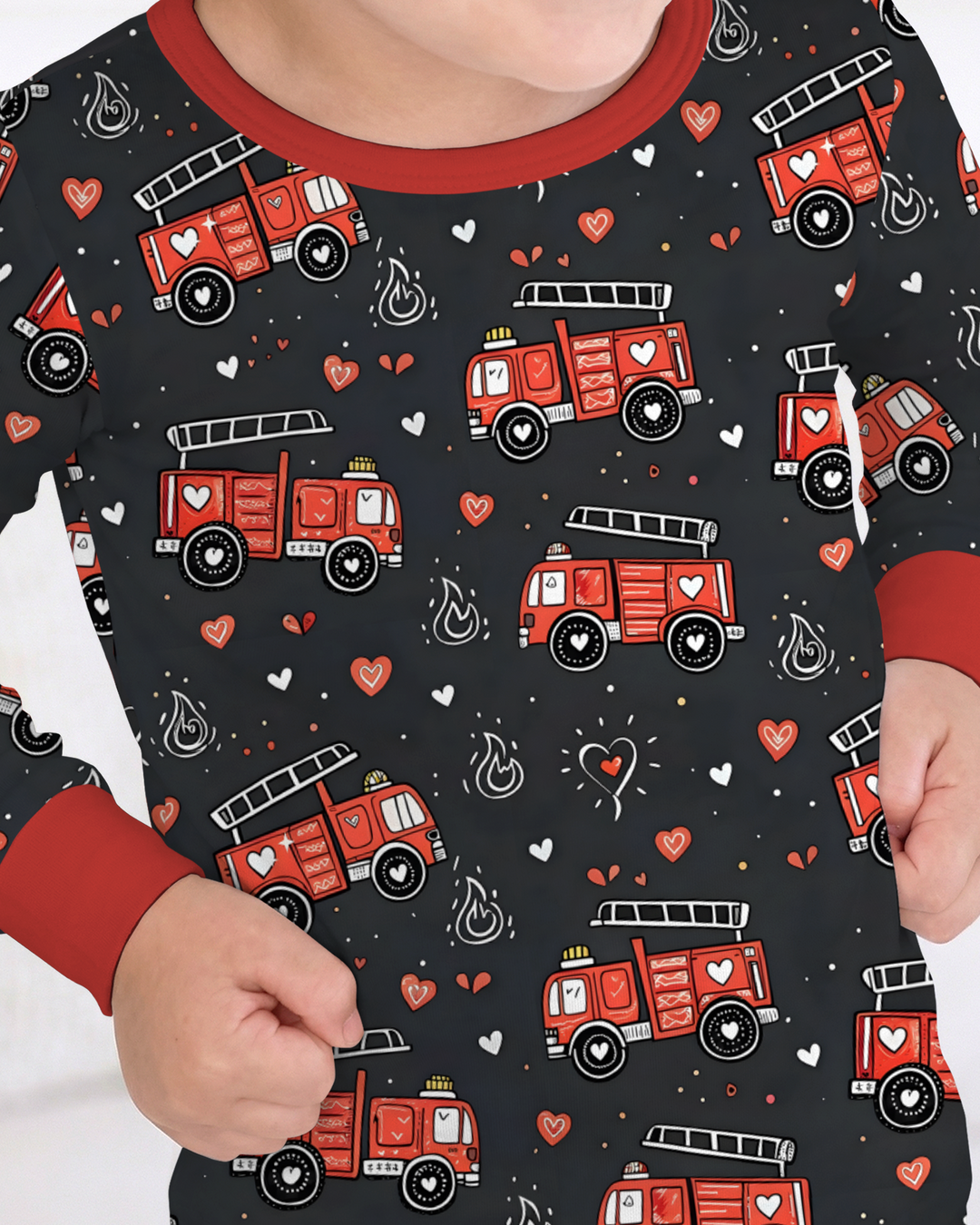 Valentine Fire Trucks Two Piece Long Sleeve Pajama Set