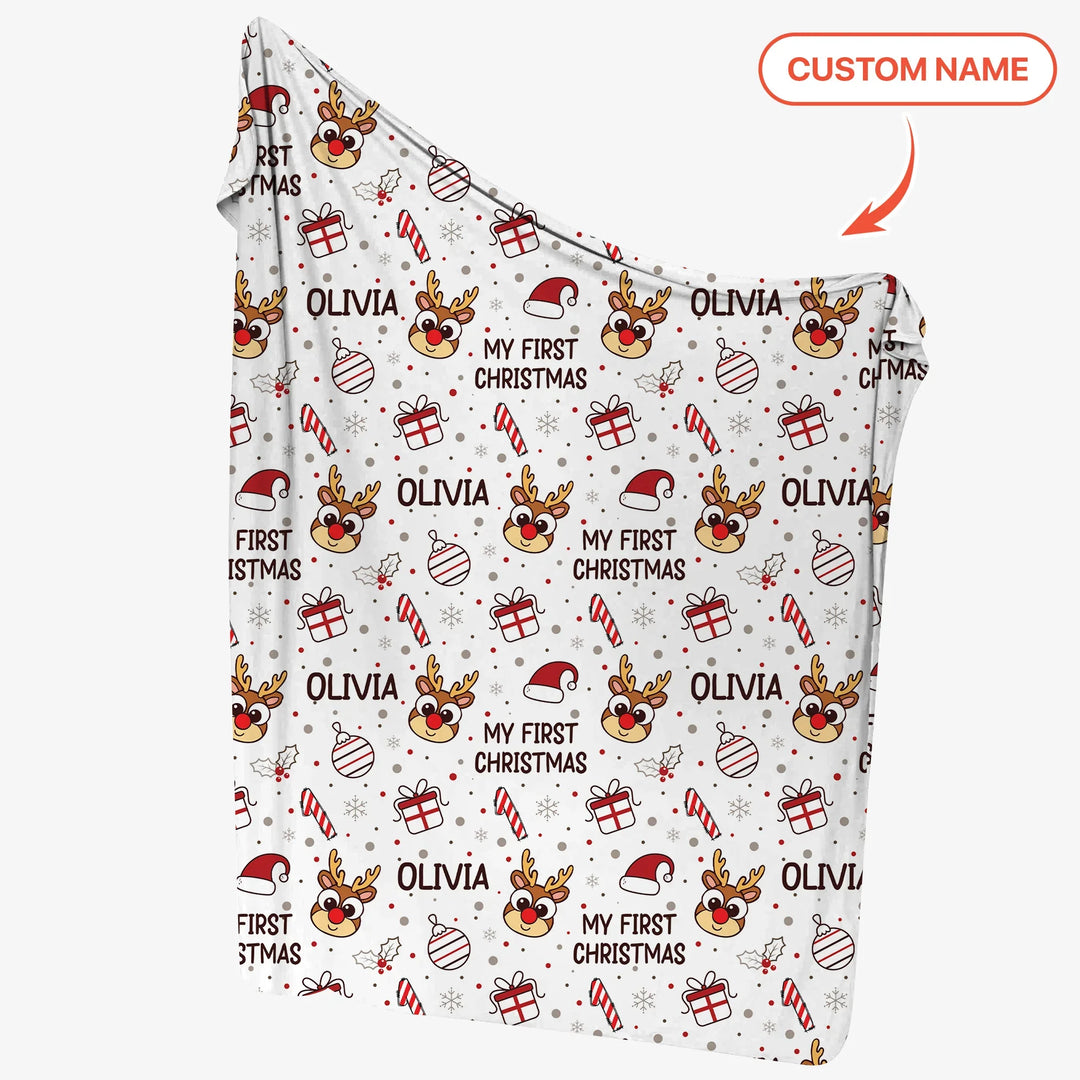 Custom Name Reindeer Doodle My First Christmas Swaddle Blanket