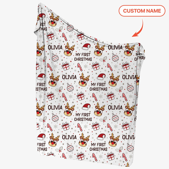 Custom Name Reindeer Doodle My First Christmas Swaddle Blanket