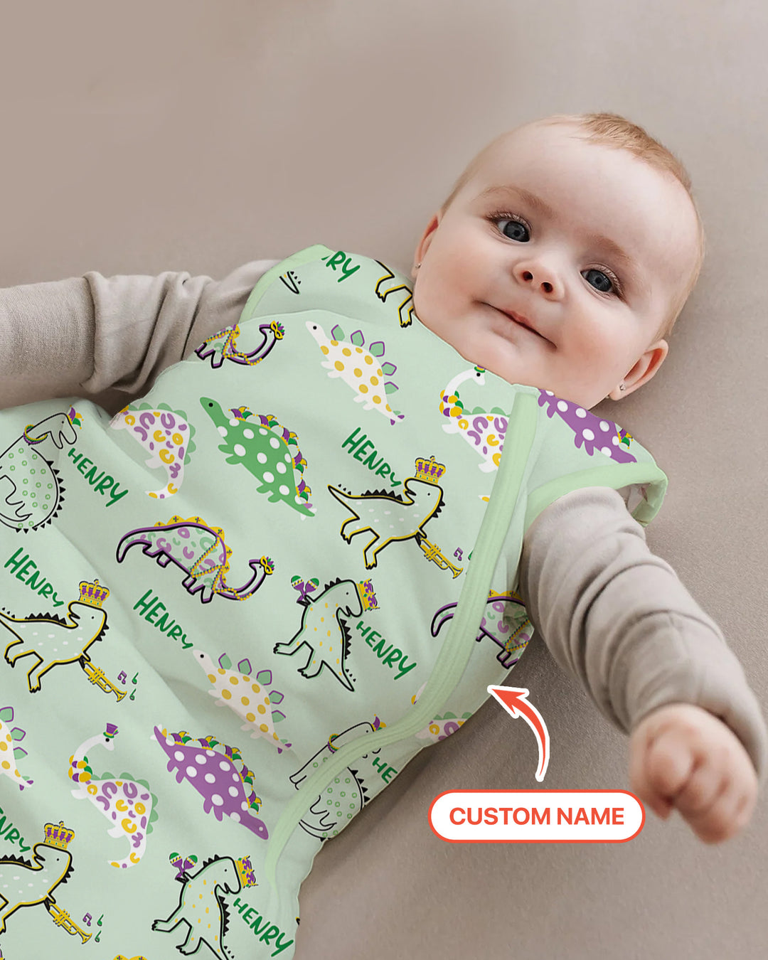 Custom Name Mardi Gras Saurus Sleep Bag