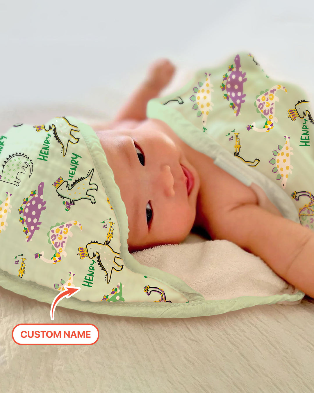 Custom Name Mardi Gras Saurus Hooded Towel Set