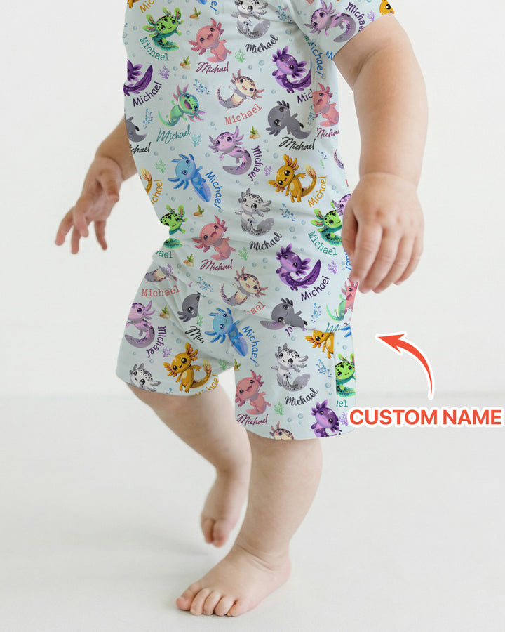 I Love You Axolotl Custom Name Two Piece Short Sleeve Shorts Pajama Set