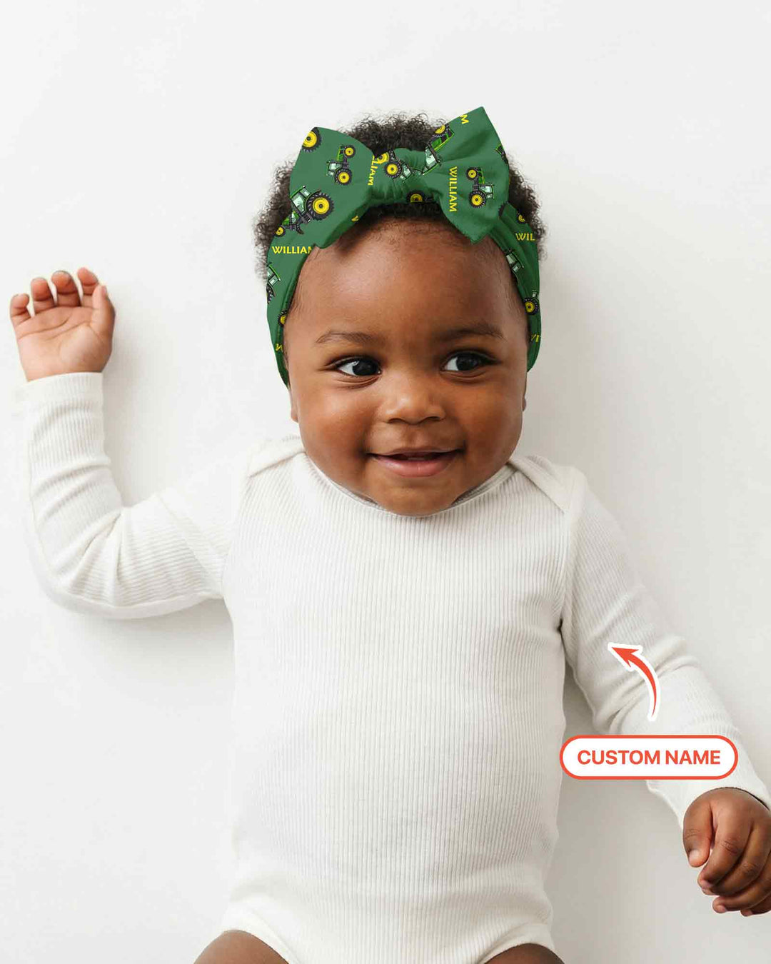 Custom Name Green Tractors Matching Daddy & Me Headband