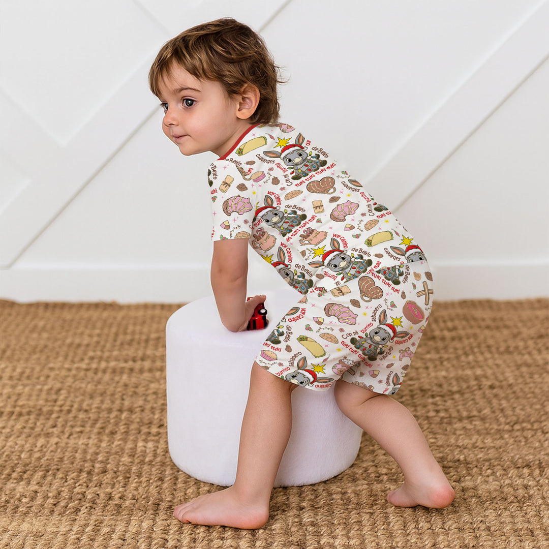 Feliz Navidad Two Piece Short Sleeve Shorts Pajama Set , Feliz Navidad Two Piece Short Sleeve Shorts Pajama Set - 12-18M