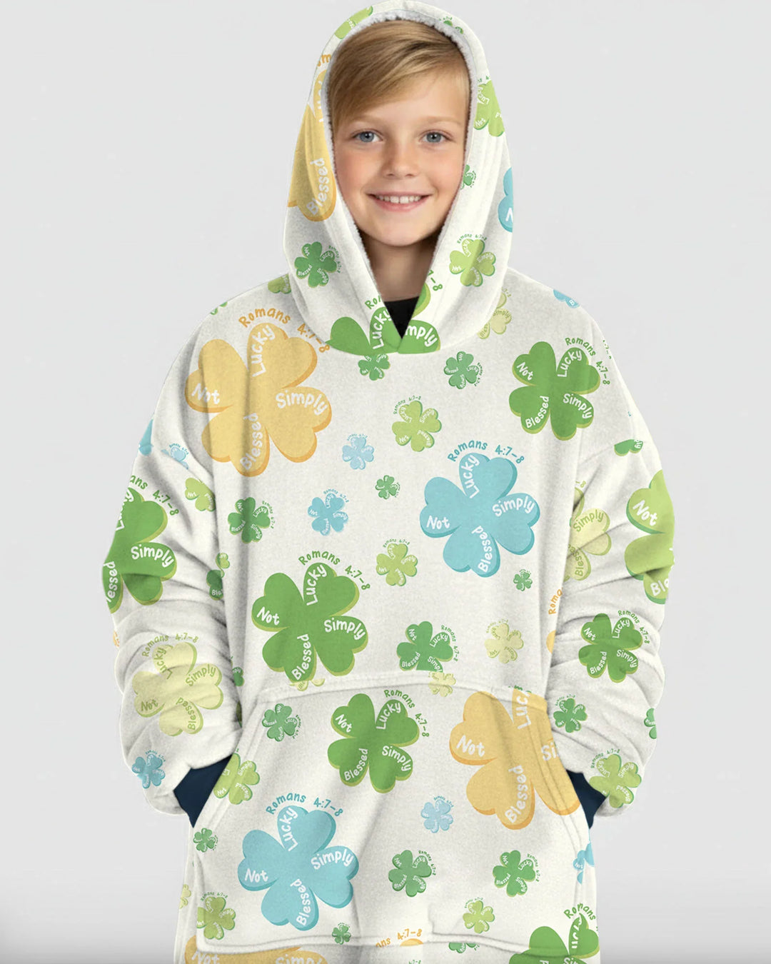 Shamrocks Print St. Patrick's Day Wearable Blanket Hoodie