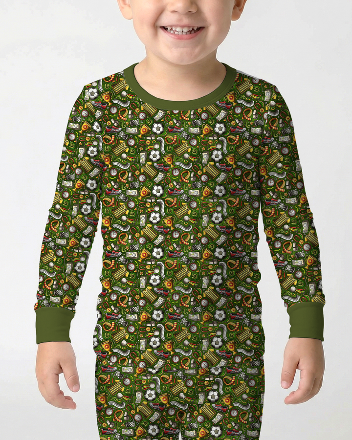 Green Soccer All-Star Bamboo Two Piece Long Sleeve Pajama Set