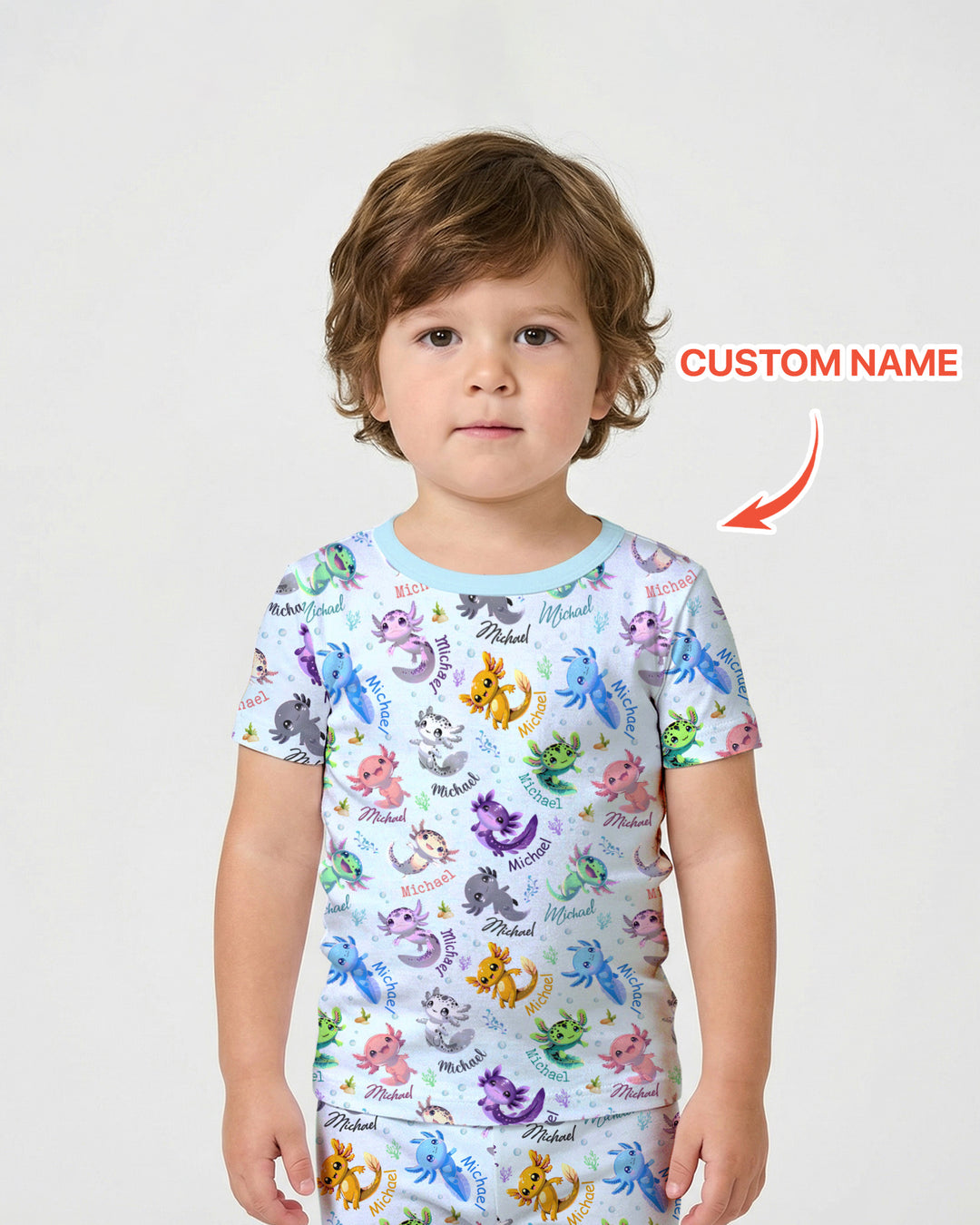 I Love You Axolotl Custom Name Two Piece Short Sleeve Pajama Set