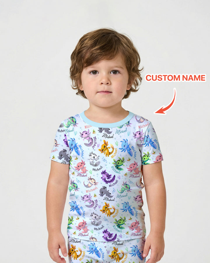 I Love You Axolotl Custom Name Two Piece Short Sleeve Pajama Set