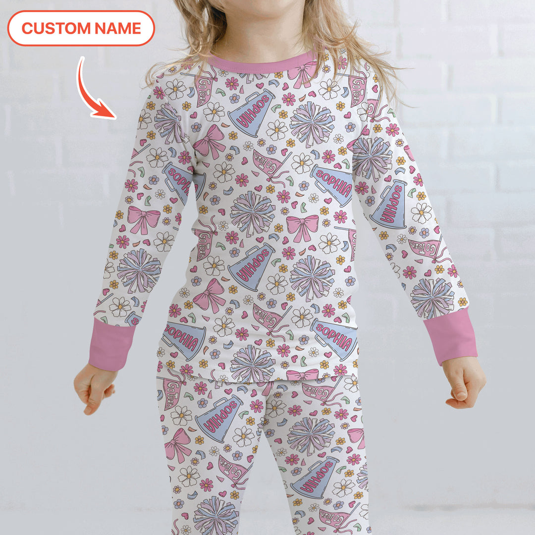 Custom Name Pastel Cheerleader Two Piece Long Sleeve Pajama Set