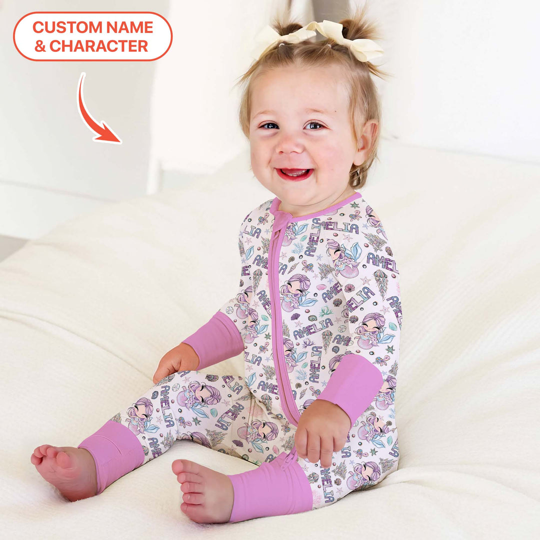 Custom Name Doodle Little Mermaid Shorty Zippy