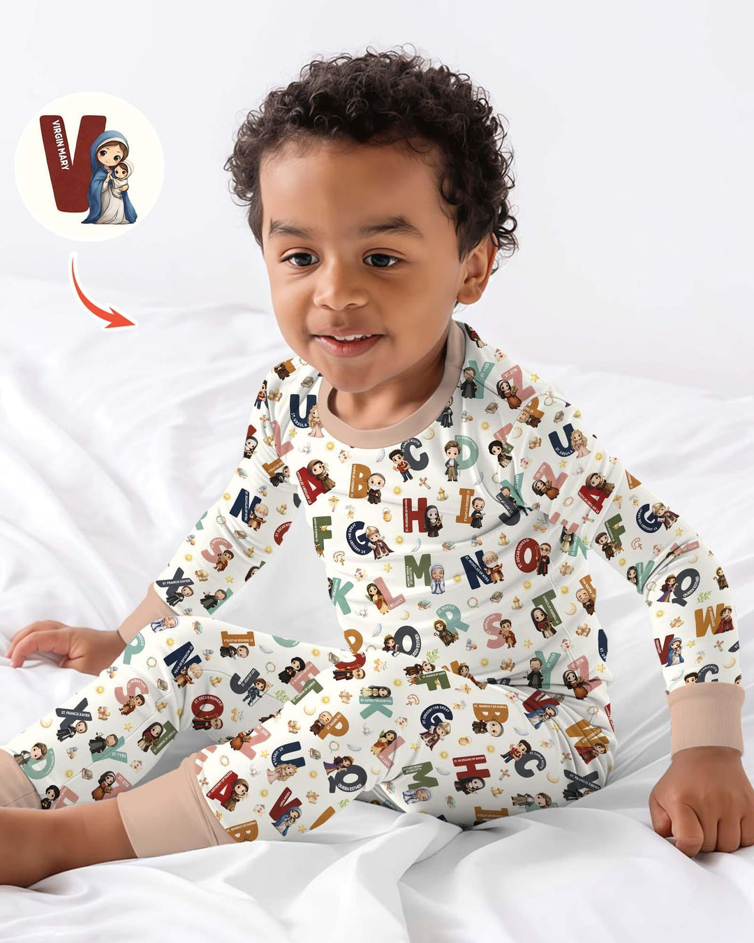 Catholic Saint ABCs Two Piece Long Sleeve Pajama Set