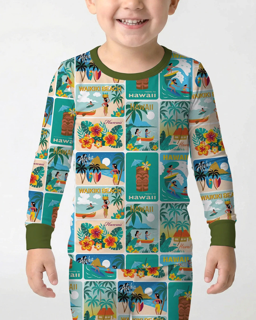 Aloha Postcard Paradise Bamboo Two Piece Long Sleeve Pajama Set
