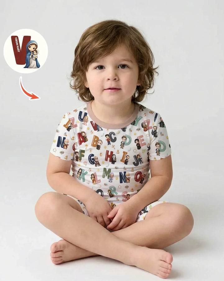 Catholic Saint ABCs Two Piece Short Sleeve Shorts Pajama Set