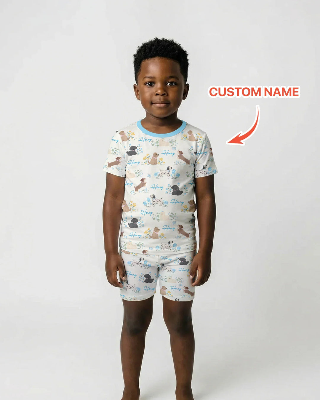 Custom Name Flower Dogs Two Piece Short Sleeve Shorts Pajama Set