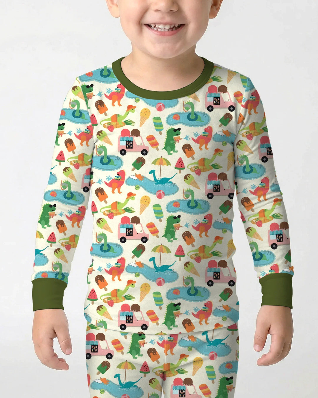 Conjunto de Pijama de Dos Piezas de Bambú de Manga Larga Dino Summer Splash