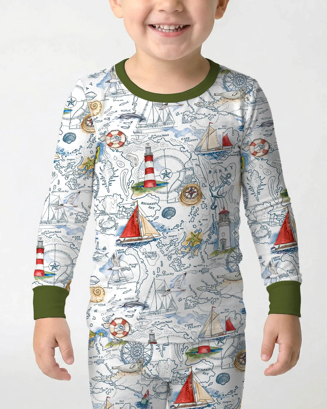 Seaside Adventure Map Bamboo Two Piece Long Sleeve Pajama Set