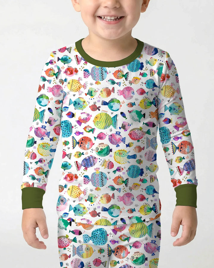 Rainbow Reef Fish Bamboo Two Piece Long Sleeve Pajama Set