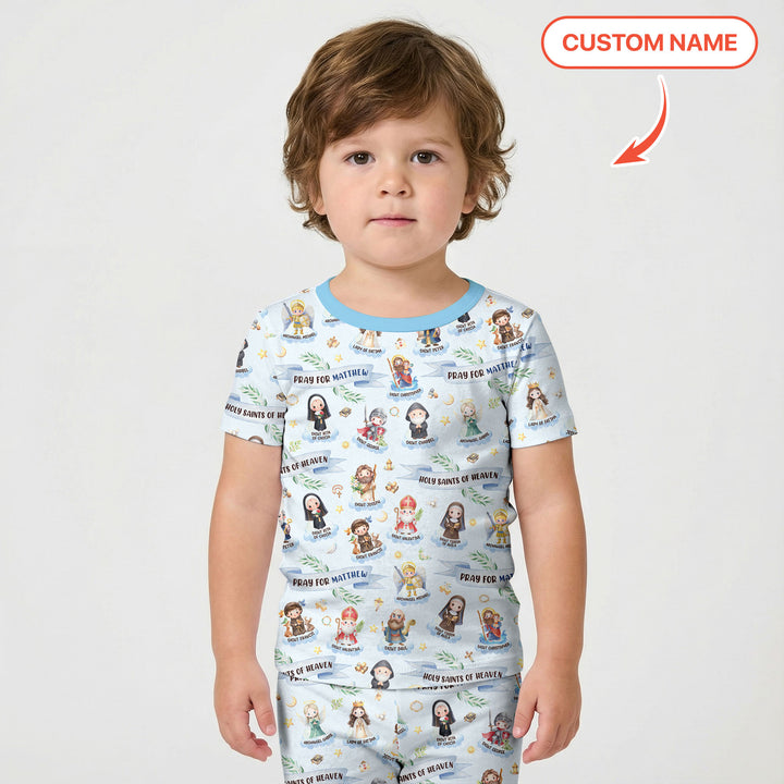 Holy Saints of Heaven Custom Name Two Piece Short Sleeve Shorts Pajama Set