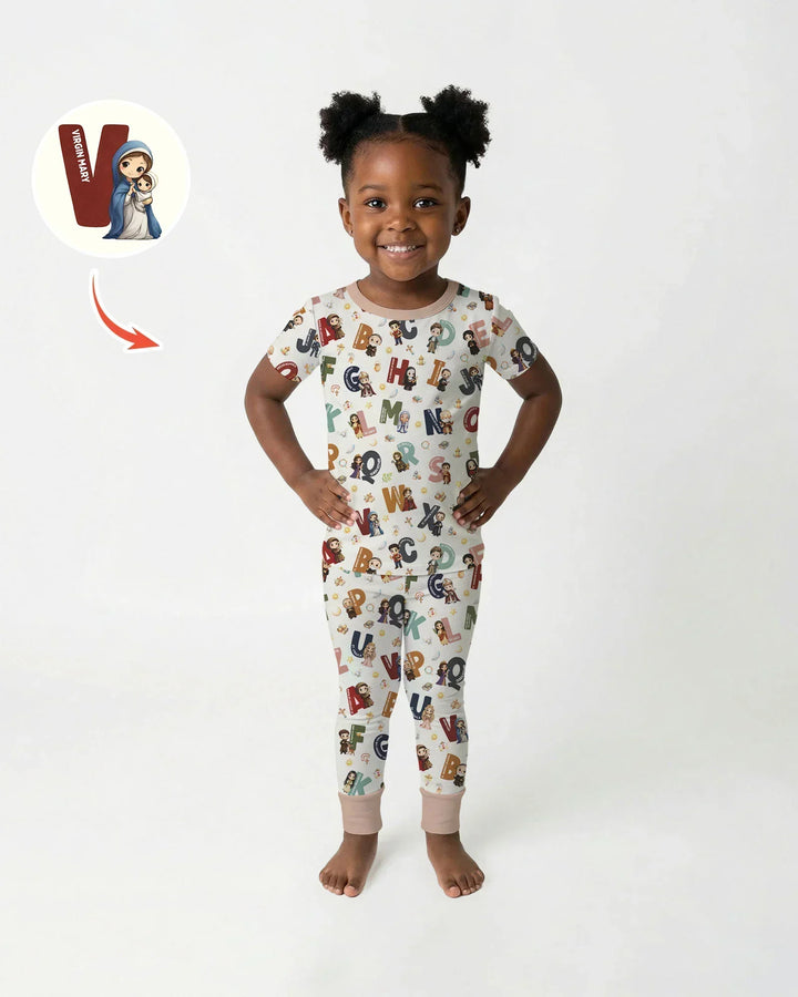 Catholic Saint ABCs Two Piece Short Sleeve Pajama Set