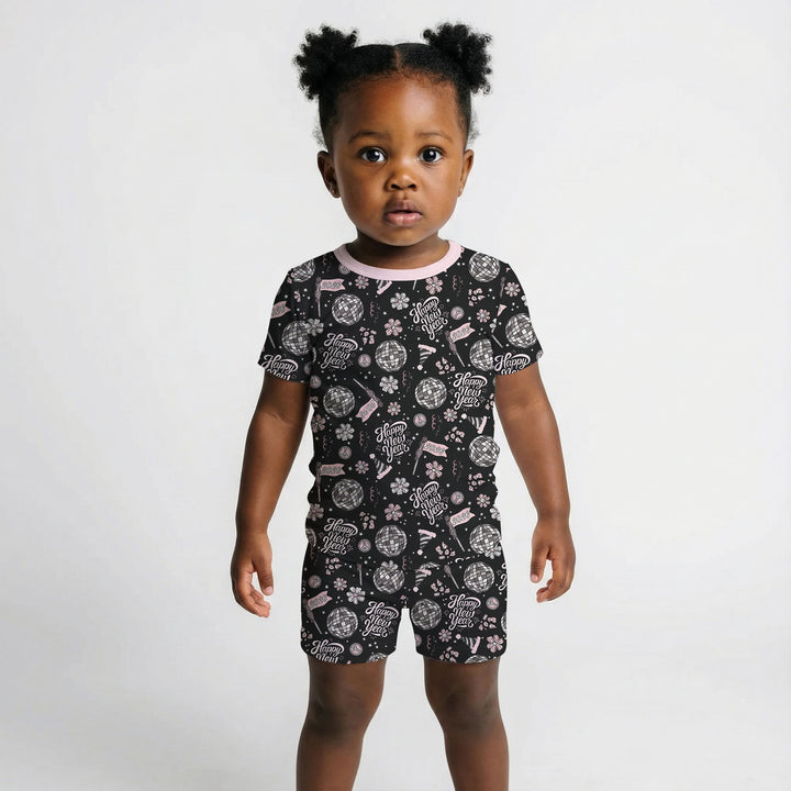 Disco New Years Eve Two Piece Short Sleeve Shorts Pajama Set