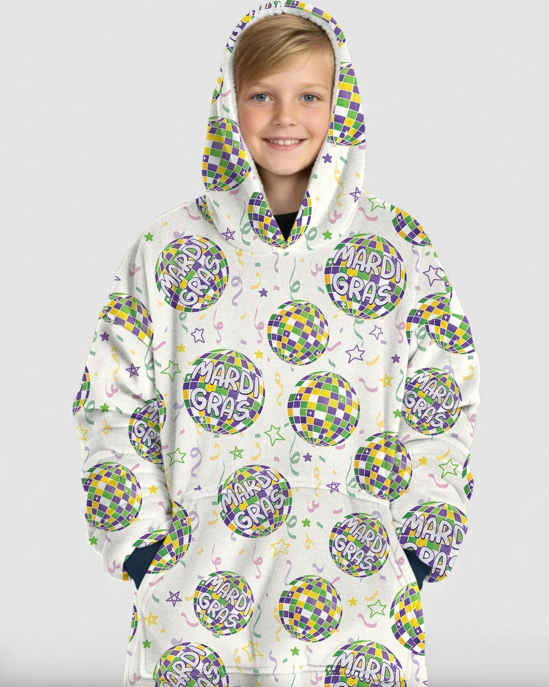 Mardi Gras Disco Ball Wearable Blanket Hoodie