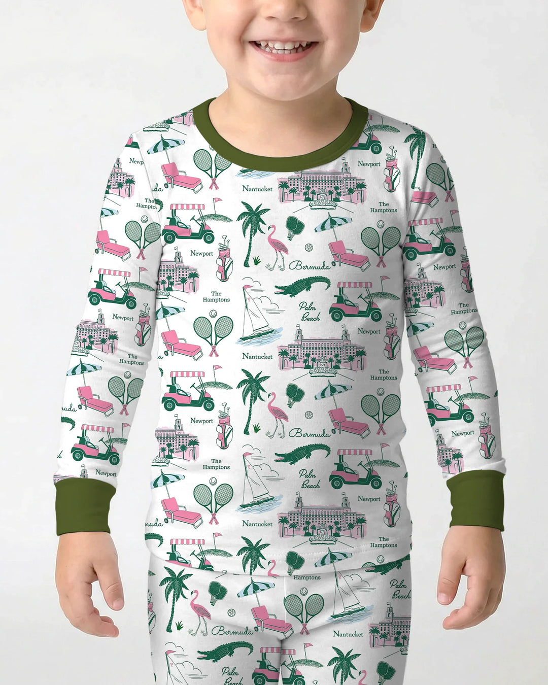 Conjunto de pijama de dos piezas de bambú de manga larga estilo Preppy Palm Getaway