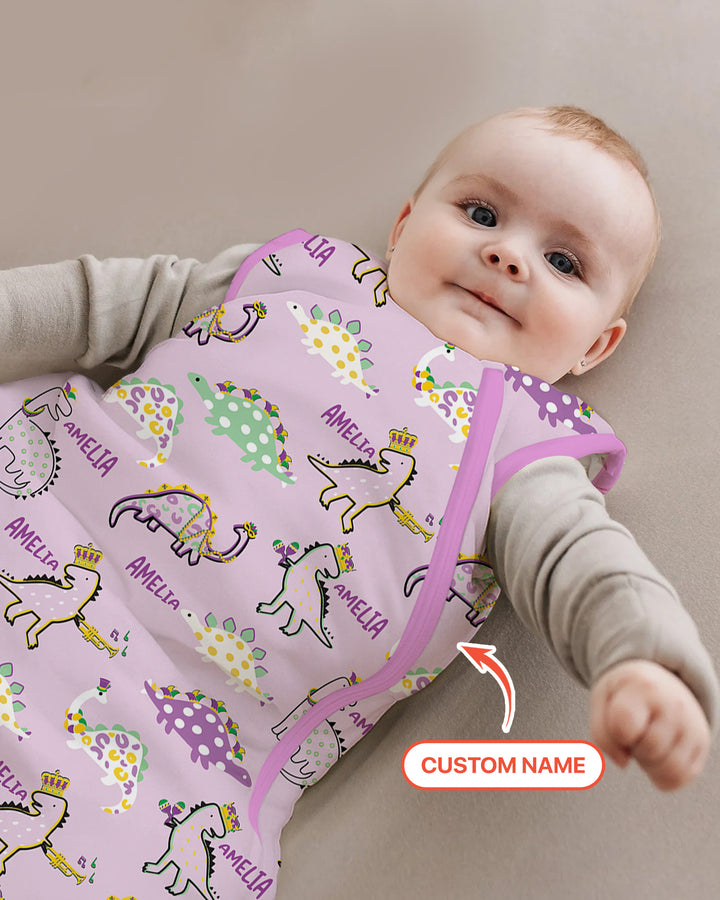 Custom Name Mardi Gras Saurus Sleep Bag
