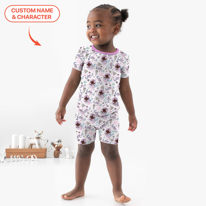 Custom Name Doodle Little Mermaid Two Piece Short Sleeve Shorts Pajama Set