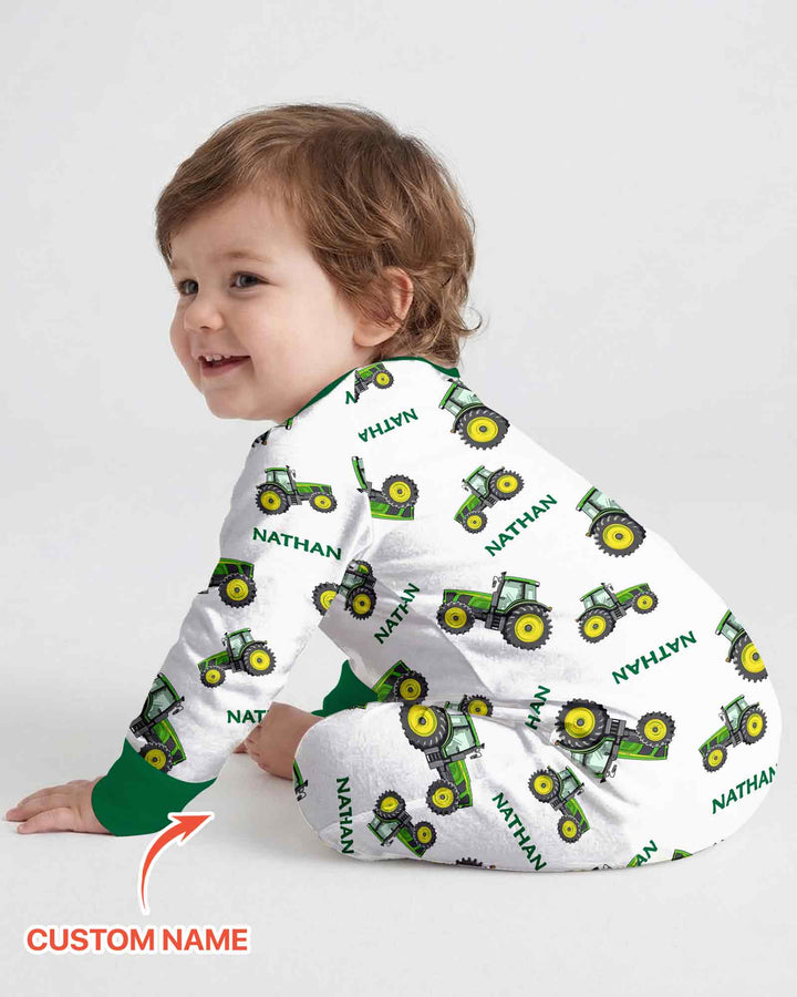 Custom Name Green Tractors Matching Daddy & Me Bamboo Convertible Zippy