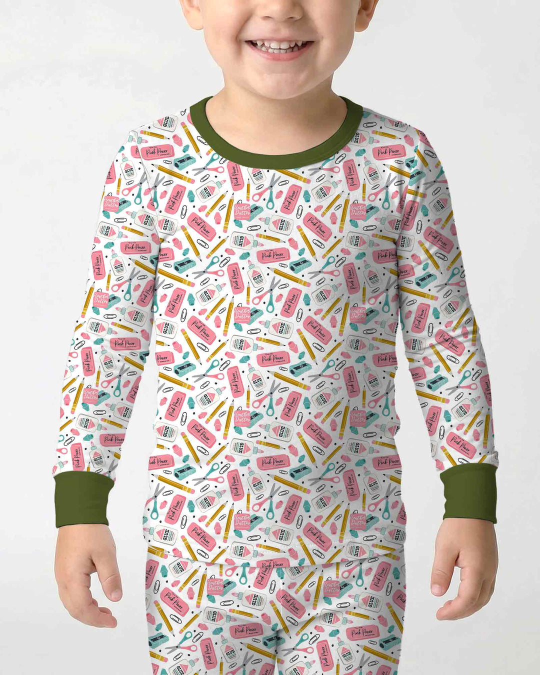 Pink Power School Supplies Bamboo Two Piece Long Sleeve Pajama Set