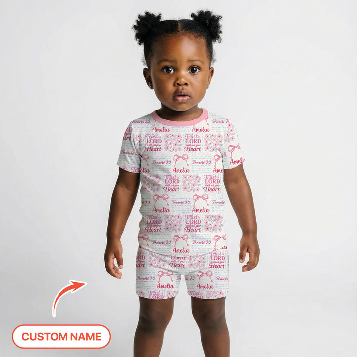 Trust The Lord With All Your Heart Custom Name Two Piece Short Sleeve Shorts Pajama Set